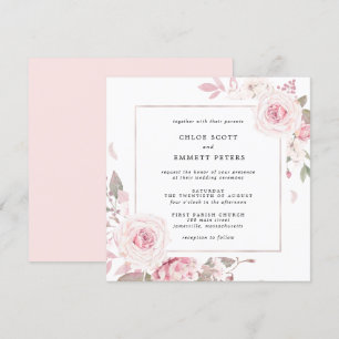 Pink Rose Floral Square Wedding Invitation