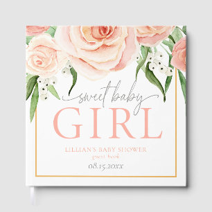 Pink Rose Floral Sweet Baby Girl Baby Shower Guest Book