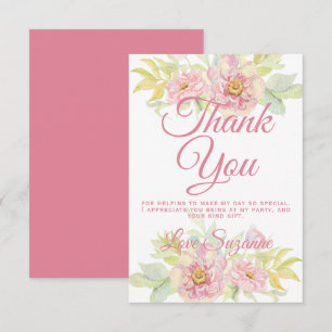 Pink Rose Floral Thank You Card