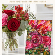 Pink Rose Floral Thank You Card | Hand-Painted Art