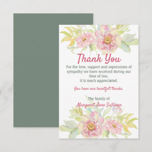 Pink Rose Floral Thank You Funeral Sympathy Card