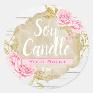 Pink Rose Floral Vintage Soy Scented Candle Labels