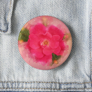 Pink Rose Floral Watercolor 6 Cm Round Badge