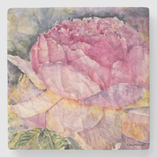 Pink Rose Floral Watercolor Design Stone Coaster