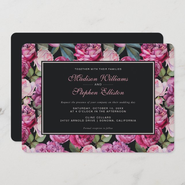 Pink Rose Floral Watercolor - Wedding Invitation (Front/Back)