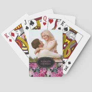 Pink Rose Floral Watercolor - Wedding Photo Playing Cards