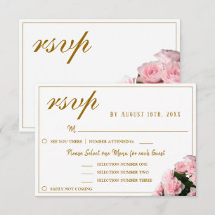 Pink Rose Floral Wedding Menu Choice RSVP Card