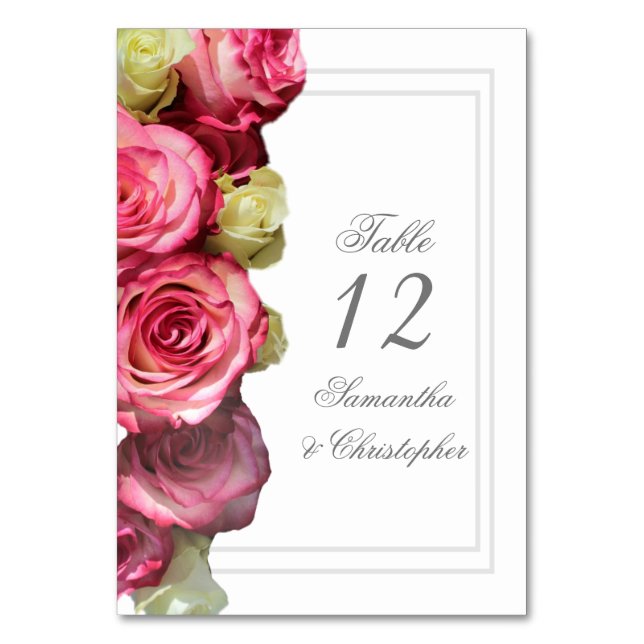 Pink rose floral wedding table number (Front)