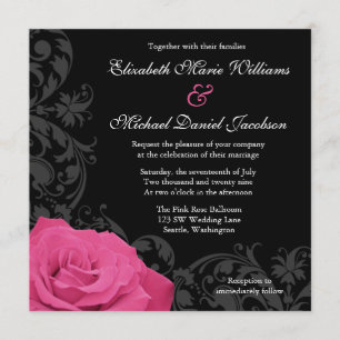 Pink Rose Flourish Wedding Invitation