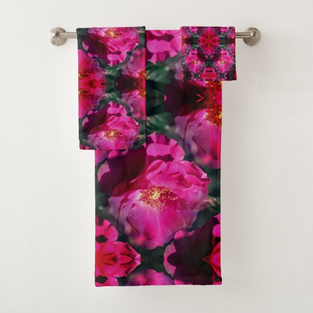 Pink Rose Flower Abstract           Bath Towel Set (Insitu)