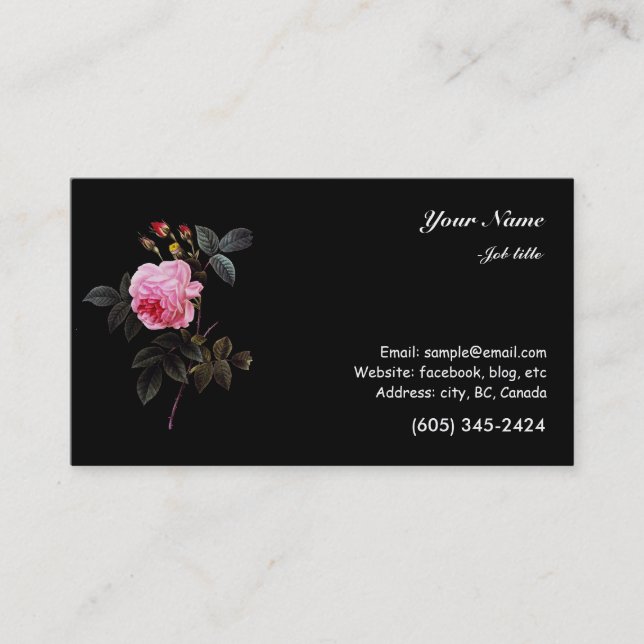 pink rose flower and buds business card (Front)