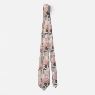 Pink Rose Flower and stripes, Vintage Look Tie