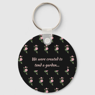 Pink Rose Flower Christian Quote Saying Garden Key Ring