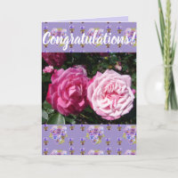 Pink Rose Flower Floral Conrgatulations art Card