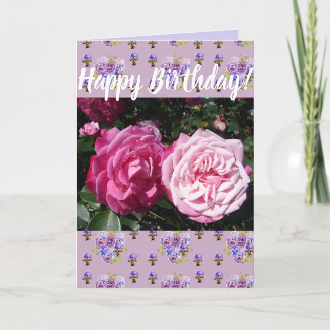 Pink Rose Flower Floral Happy Birthday art Card (Front)