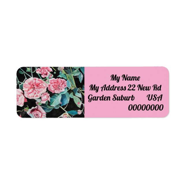 Pink Rose Flower Floral Return Address Labels (Front)