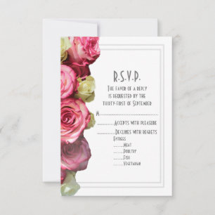 Pink rose flower floral wedding RSVP card