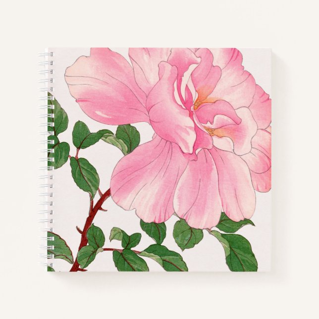 Pink Rose Flower & Green Leaves Notebook (Front)