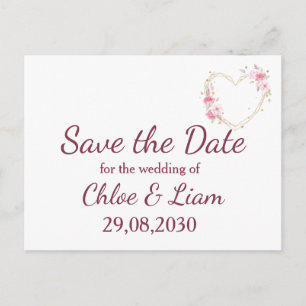 Pink Rose Flower Heart Wedding Save the Date  Postcard