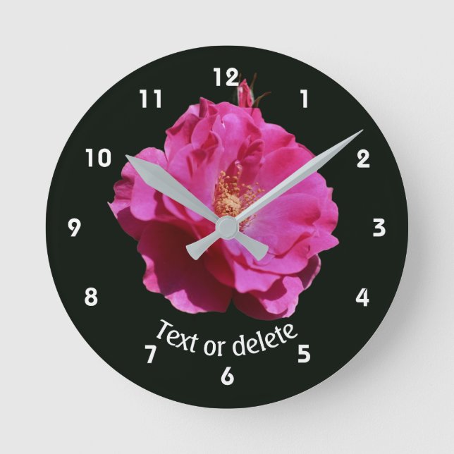 Pink Rose Flower Personalised  Round Clock (Front)