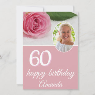 Pink Rose Flower Photo Floral 60th Birthday Card