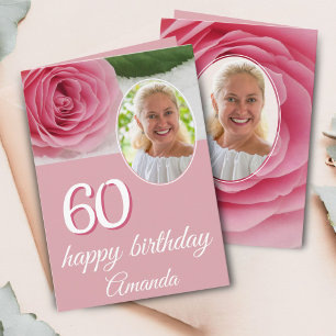 Pink Rose Flower Photo Floral 60th Birthday Card
