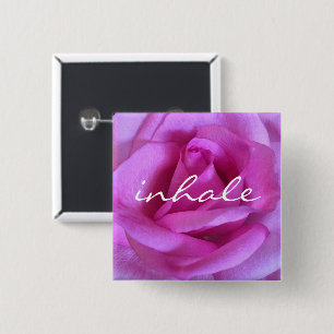 Pink Rose Flower Photo Inhale Script Modern Bold 15 Cm Square Badge