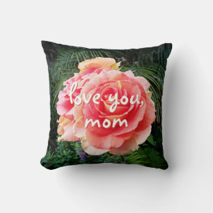 Pink Rose Flower Photo Love you Mum Script Stylish Cushion