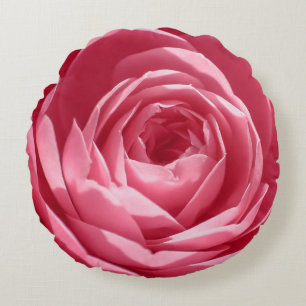 Pink Rose Flower Round Pillow