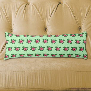 Pink Rose Flower Seamless Pattern on Light Green Body Cushion