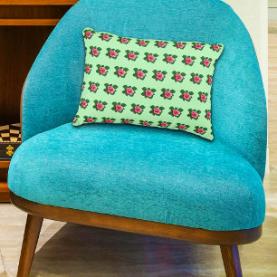 Pink Rose Flower Seamless Pattern on Light Green Decorative Cushion
