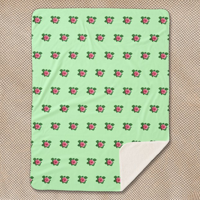 Pink Rose Flower Seamless Pattern on Light Green Sherpa Blanket (Pink Rose flower seamless pattern on sherpa blanket)