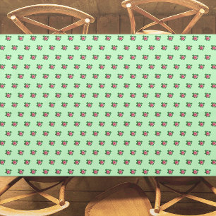 Pink Rose Flower Seamless Pattern on Light Green Tablecloth