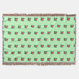 Pink Rose Flower Seamless Pattern on Light Green Throw Blanket