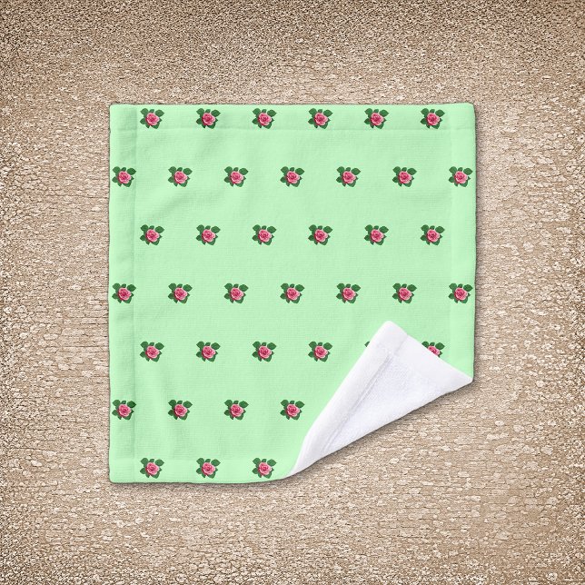 Pink Rose Flower Seamless Pattern on Light Green Wash Cloth (Pink Rose flower seamless pattern on light green wash cloth)