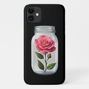 Pink Rose Flower Stalk In A Glass Bottle iPhone 11 Case