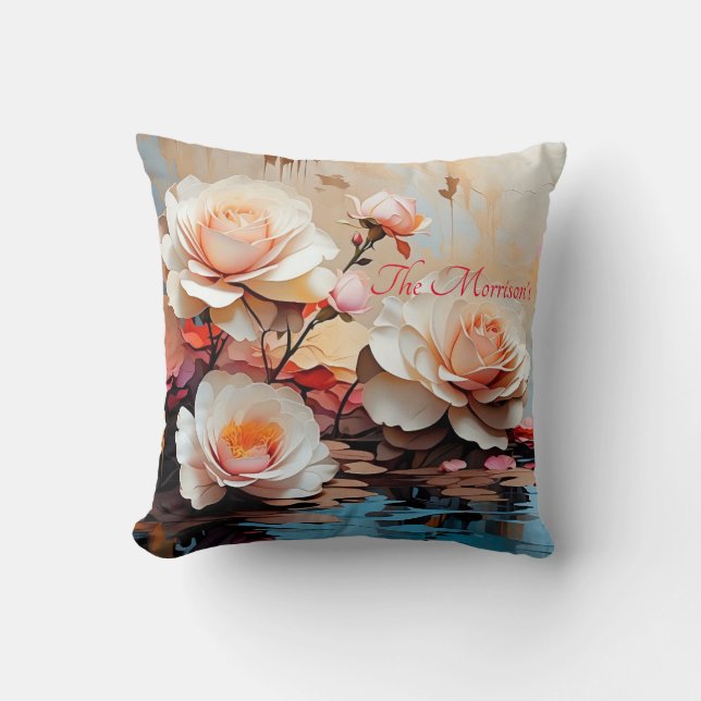 Pink rose flower wall clock cushion (Front)