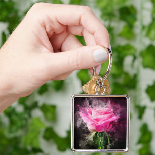 Pink Rose flower watercolor - bb Key Ring