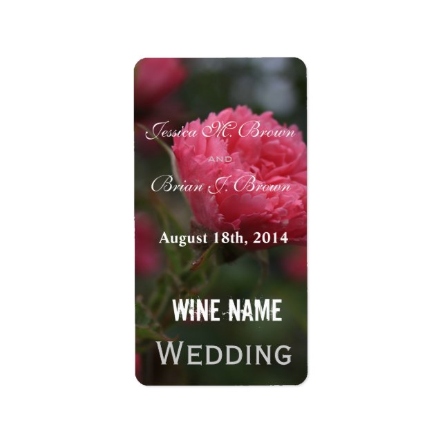 pink rose flower wedding wine labels. label (Front)