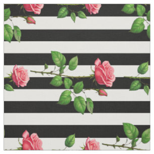 Pink Rose Flower With Stripes Textile Fabric