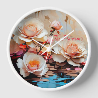 Pink rose flower with your name  clock
