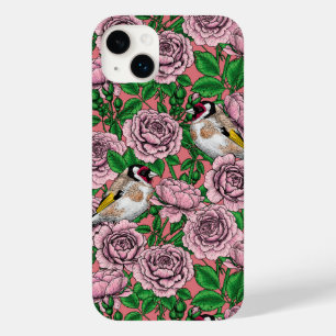 Pink Rose flowers and goldfinch birds Case-Mate iPhone 14 Plus Case