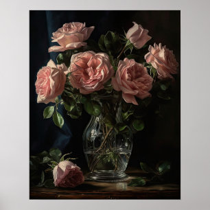 Pink Rose Flowers Art Print Poster