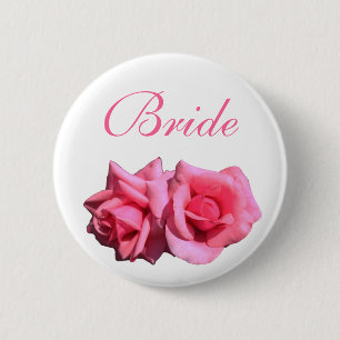 pink rose flowers bride or groom wedding 6 cm round badge