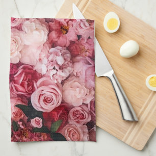 Pink Rose Flowers Elegant Girly Tea Towel