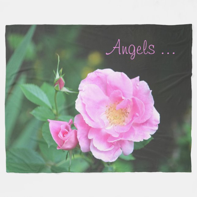 Pink Rose Flowers Fleece Blanket (Front (Horizontal))