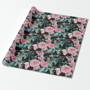 Pink Rose flowers floral Watercolor Wrapping Paper