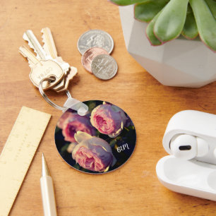 Pink Rose Flowers From the Garden Button Key Ring