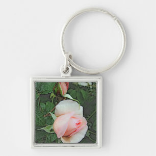pink rose flowers key ring