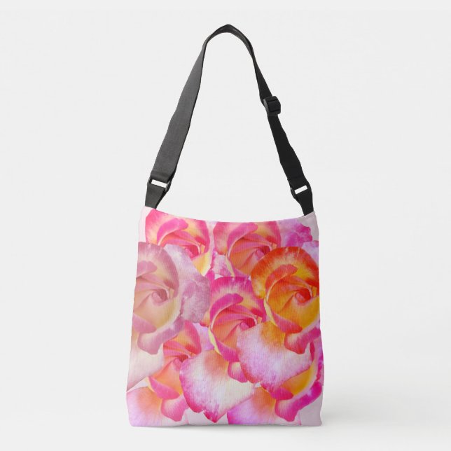 Pink Rose Flowers PhotoTote Crossbody Bag (Front)